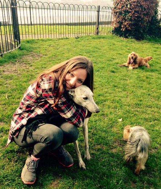 me with sadie the whippet cuddling